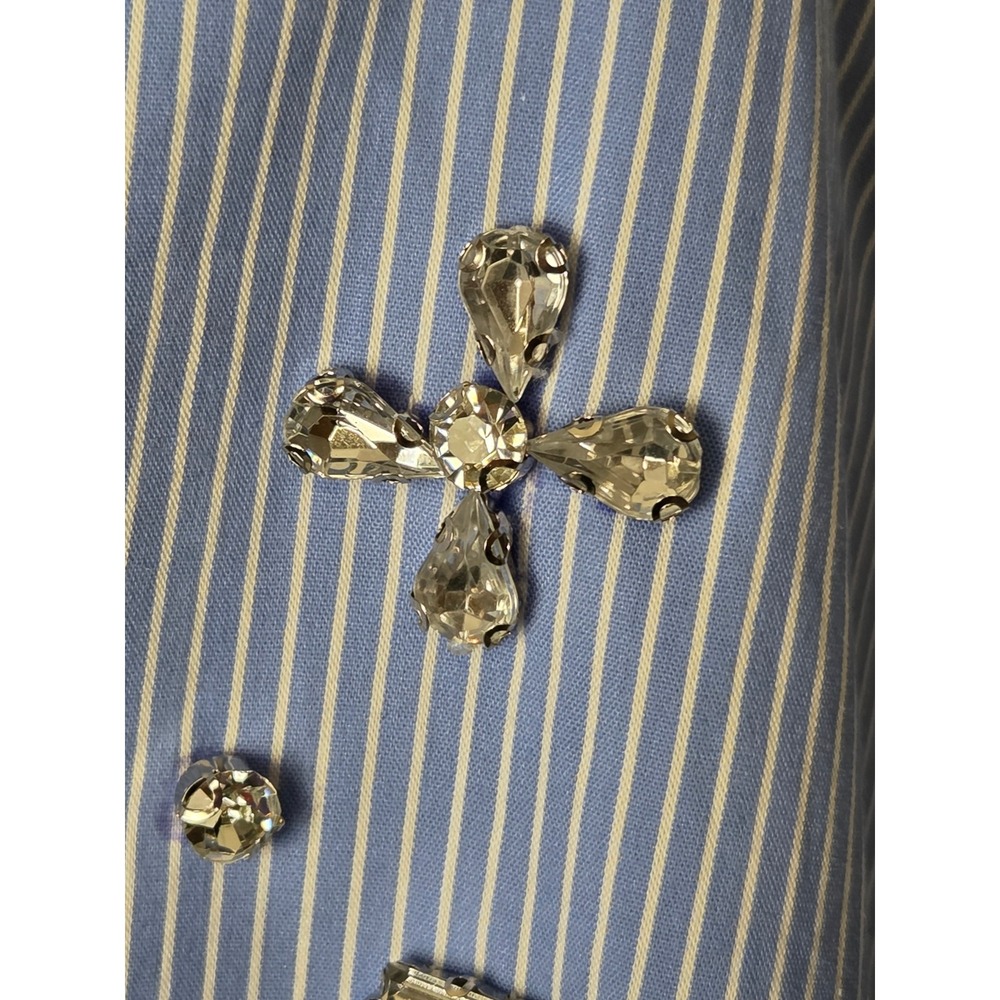 Western Women's blouse Sz Small BLUE B l/s Jewels Blue Pinstripe Button up NWT - Picture 6 of 13